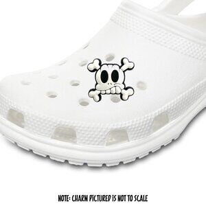 Skull and Crossbones Cartoon Black White Croc Charm